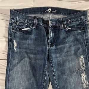 7 For All Mankind Women's Distressed Blue Straight Leg Jeans